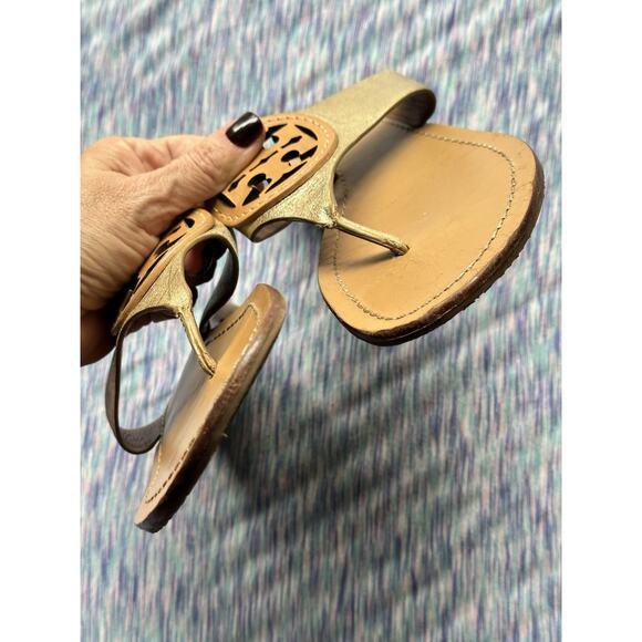 Tory Burch Louisa Metallic Gold Brown Leather Thong Sandals Slides Size 9 - Picture 6 of 7